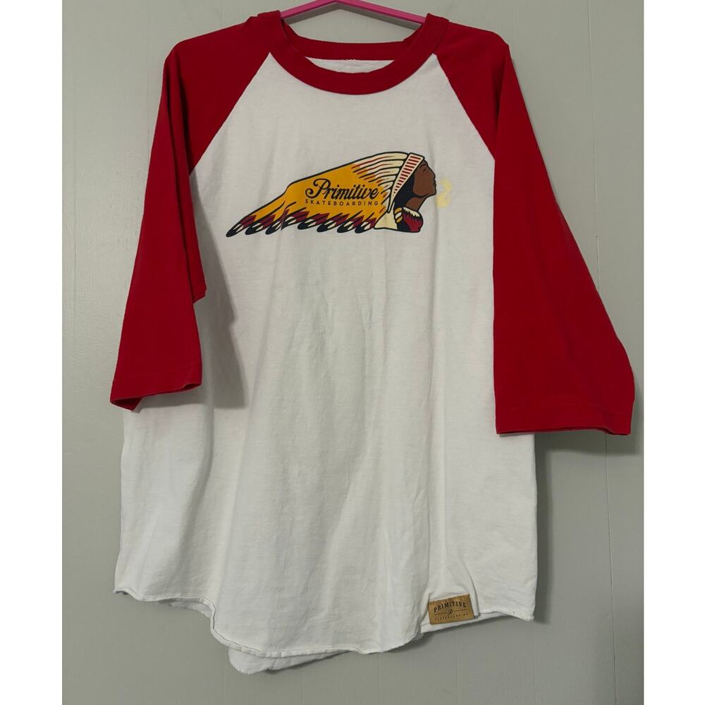 Primitive Men's White and Red Raglan Long Sleeve Shirt